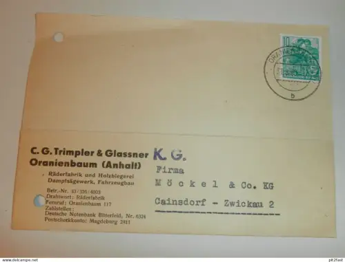 C.G. Trimpler & Glassner KG in Oranienbaum / Anhalt , 1960 , Karte , Reklame / Werbung !!