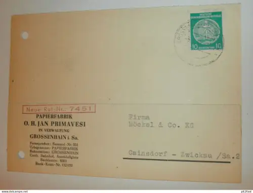 Papierfabrik O.H. Primavesi in Grossenain i. Sa., 1959 , Hr. Büttner , Karte , Reklame / Werbung !!