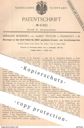 original Patent - Hermann Moehring , Albert Pflüger , Frankfurt Main | 1886 | Excenter- , Kurbelschubgetriebe | Getriebe