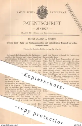 original Patent - Ernst Garbe , Berlin | 1887 | Maschine zum Reinigen u. Schälen von Getreide | Mühle , Mühlen , Mehl