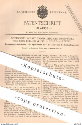 original Patent - AG Fabrik Leipziger Musikwerke | Paul Ehrlich & Co. Leipzig / Gohlis | 1887 | Spieldose , Instrument