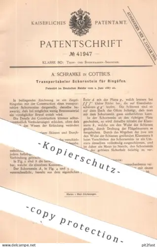 original Patent - A. Schramke , Cottbus | 1887 | Schornstein für Ringöfen | Ringofen , Ofen , Öfen , Esse , Ziegelei !!
