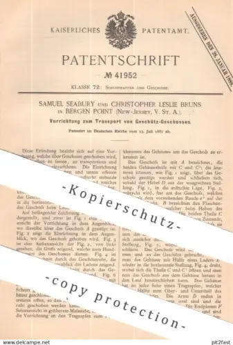 original Patent - Samuel Seabury , Christopher Leslie Bruns , Bergen Point , New Jersey USA | 1887 | Geschütz , Geschoss