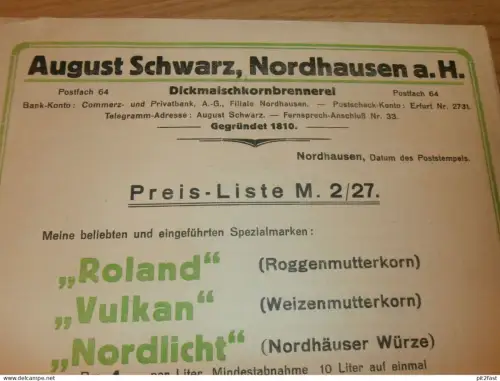 Kornbrennerei - August Schwarz in Nordhausen a.H., 1927 , Brennerei , Nordhäuser Korn , Schnaps , Reklame / Werbung !!!