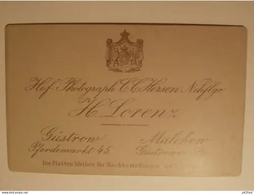 Kabinettfoto - H. Lorenz in Güstrow und Malchow , C. Hersen , Baby , Adel , Mecklenburg , CDV , Photographie , Kabinett