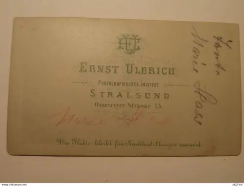 Kabinettfoto - Ernst Ulbrich in Stralsund ,  Marie Hass , Adel , Mecklenburg , CDV , Photographie , Kabinett