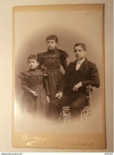 großes Kabinettfoto - Atelier L. Maaß in Rostock , Kinder , Adel , Mecklenburg , CDV , Photographie , Kabinett