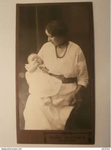 Kabinettfoto - Atelier Steinmann in Rostock / Warnemünde , Mutter , Baby , Mecklenburg , CDV , Photographie , Kabinett !