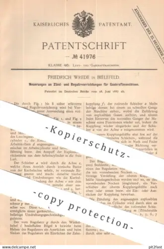 original Patent - Friedrich Wrede , Bielefeld | 1887 | Zündung an Gaskraftmaschinen | Gasmotor , Motor , Motoren !!