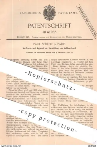 original Patent - Paul Noirot , Paris , Frankreich | 1886 | Herstellung von Kaffeeextrakt | Kaffee , Tee | Coffee , Cafe