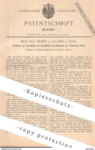 original Patent - Felix Paul Ernest de Lalande , Paris , Frankreich | 1887 | Aetzalkalien | alkalische Erde | Chemie !!