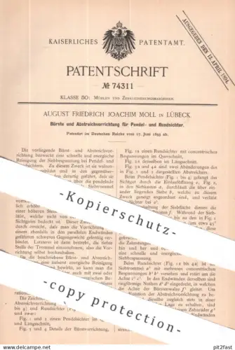 original Patent - August Friedrich Joachim Moll , Lübeck | 1893 | Bürste und Abstreichvorrichtung für Sichter | Mühle!
