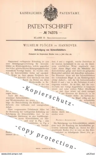 original Patent - Wilhelm Plöger , Hannover | 1893 | Schweißblätter befestigen | Schweißblatt in Kleidung | Mode Schweiß