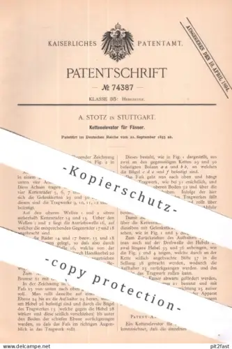 original Patent - A. Stotz , Stuttgart | 1893 | Kettenelevator für Fässer | Fass - Elevator | Hebezeug , Winde , Aufzug