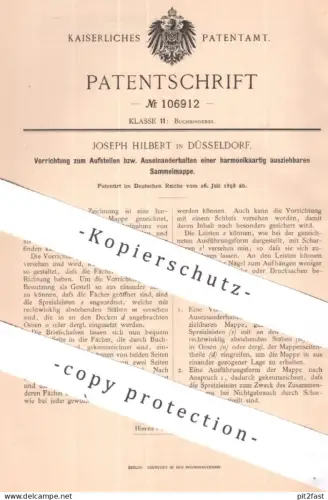 original Patent - Joseph Hilbert , Düsseldorf | 1898 | harmonikaartig ausziehbare Sammelmappe | Mappe Ordner Buchbinder