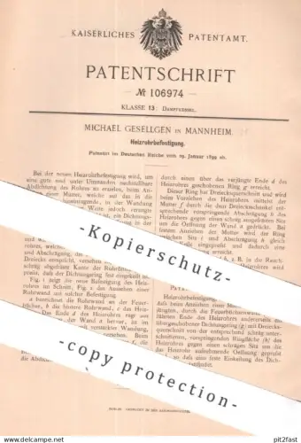 original Patent - Michael Gesellgen , Mannheim | 1899 | Heizrohrbefestigung | Heizrohre , Rohr , Dampfkessel , Kessel !!