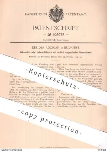 original Patent - Desider Adorján , Budapest , Ungarn | 1899 | Lokomotivkessel , Lokomobilkessel | Lokomotive Eisenbahn