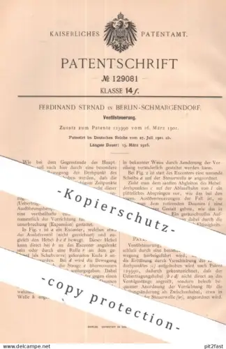 original Patent - Ferdinand Strnad , Berlin / Schmargendorf | 1901 | Ventilsteuerung | Ventil - Steuerung | Motor !