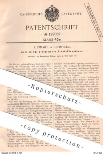 original Patent - S. Zimmer , Bromberg  | 1900 | Antrieb für einstellbaren Stroh - Elevator | Fördermaschine , Getreide