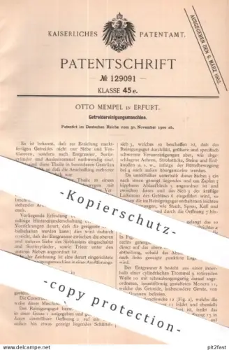 original Patent - Otto Mempel , Erfurt | 1900 | Getreidereinigungsmaschine | Getreide - Reinigung | Mühle , Mühlen !!