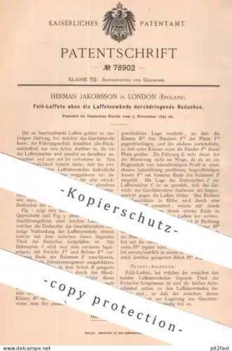original Patent - Herman Jakobsson , London , England | 1893 | Feldlaffete | Laffete Lafette , Wagen , Waffen , Geschütz