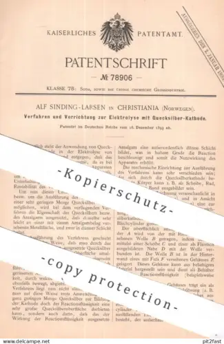 original Patent - Alf Sinding Larsen , Christiania , Norwegen | 1893 | Elektrolyse mit Quecksilber - Kathode | Chemie !