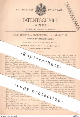 original Patent - Carl Hampel , Leopoldshall , Stassfurt | 1894 | Gießform für Akkumulatorengitter | Gießen , Form