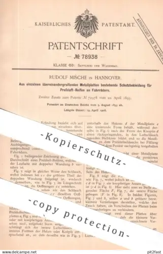 original Patent - Rudolf Mische , Hannover | 1893 | Schutz für Pressluft - Reifen am Fahrrad | Fahrräder , Rad , Räder !