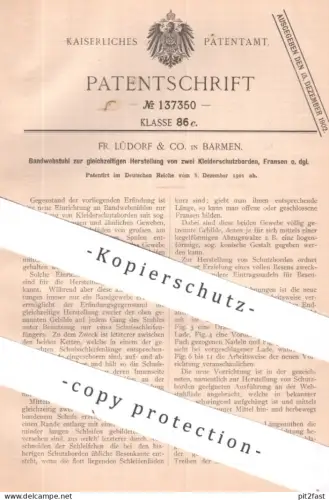 original Patent - Fr. Lüdorf & Co. , Barmen | 1901 | Bandwebstuhl | Webstuhl , Weben , Weber , Weberei , Fransen , Borde