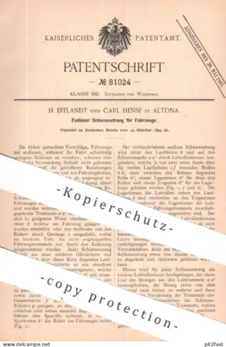original Patent - H. Efflandt , Carl Hense , Hamburg / Altona | 1894 | Schienenstrang für Fahrzeuge | Schienen Eisenbahn