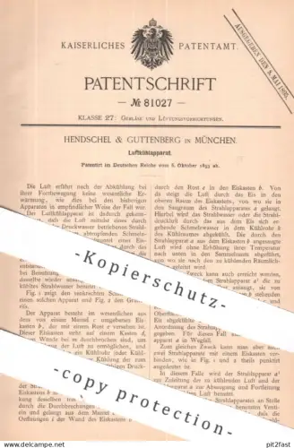 original Patent - Hendschel & Guttenberg München | 1893 | Luftkühlapparat | Luft - Kühlung | Gebläse , Lüftung , Kühlen