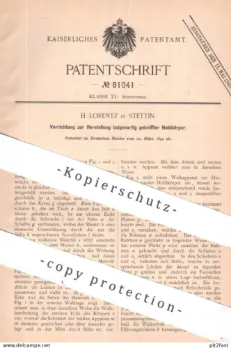 original Patent - H. Lorentz , Stettin , Polen | 1894 | balgenartig gekniffte Hohlkörper | Schuster , Schuhwerk , Schuhe