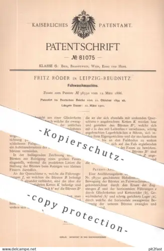 original Patent - Fritz Röder , Leipzig / Reudnitz | 1894 | Fasswaschmaschine |  Fass - Waschmaschine | Fässer Bier Wein