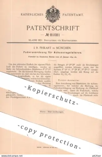 original Patent - I. R. Frikart , München | 1894 | Federanordnung für Achsenregulator | Motor , Motoren , Kraftmaschinen
