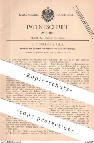 original Patent - Auguste Bain , Paris , Frankreich | 1894 | Schleifen von Schneidwerkzeug | Messer , Werkzeug