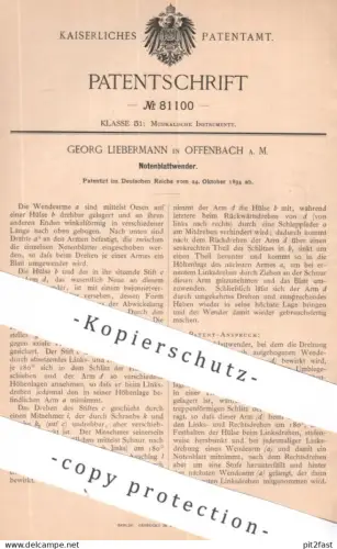 original Patent - Georg Liebermann , Offenbach / Main | 1894 | Notenblattwender | Wender f. Notenblätter | Musik , Noten