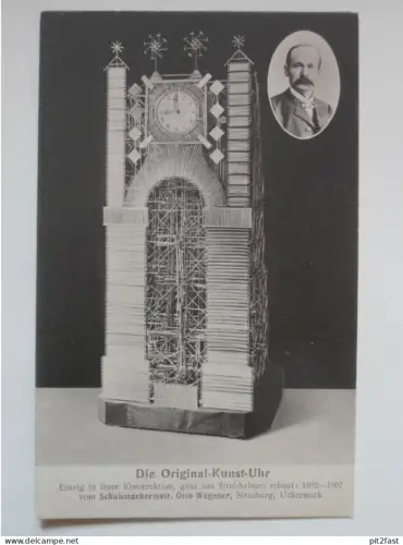O. Wegener - Strasburg i. Uckermark Kunstuhr aus Strohhalmen , Stroh , Ansichtskarte , AK !!