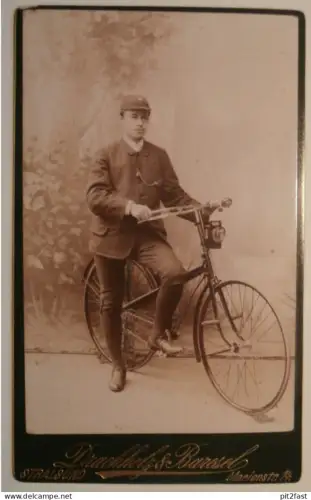 Soldat / Student in Stralsund i. Mecklenburg , ca. 1895 , CDV , Foto , Porträt , Fahrrad !!