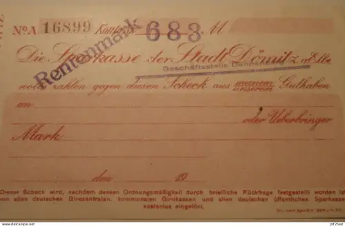 alter Scheck , Sparkasse in Dömitz a. Elbe , ca. 1935 , Dannenberg , Mecklenburg