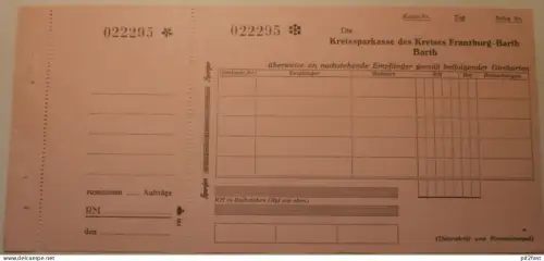 alter Scheck , Franzburg - Barth , Sparkasse , ca. 1935, Mecklenburg !!