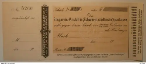 alter Scheck , Schwerin , ca. 1920 , Mecklenburg , Bank , Sparkasse !!