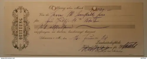 alter Scheck / Beleg , Schwerin 1914 , Landwirtschaftliche Bank , Mecklenburg !!