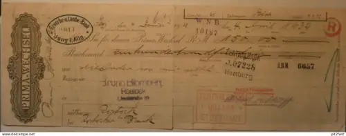 Prima - Wechsel , Blomberg in Rostock 1932 , Isny , Scheck , Mecklenburg !!