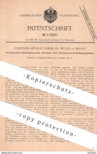 original Patent - Telephon Apparat Fabrik Fr. Welles , Berlin | 1899 | Fernsprechverbindungssystem zwischen Fernsprecher