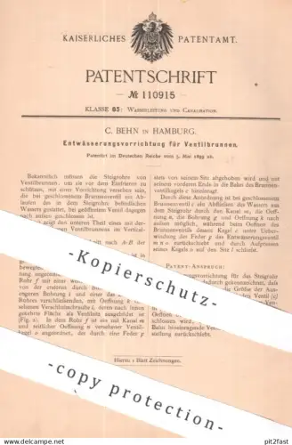 original Patent - C. Behn , Hamburg | 1899 | Entwässerung für Ventilbrunnen | Brunnen | Wasserleitung , Abwasser !