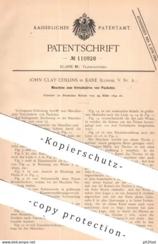 original Patent - John Clay Collins , Kane , Illinois , USA | 1899 | Verschnüren der Pakete | Paket , Karton , Schnüre !