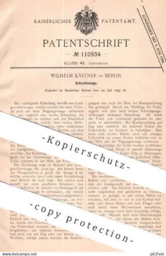 original Patent - Wilhelm Kästner , Berlin | 1899 | Schnellwaage | Waage , Waagen | Federwaage ,  Waagebalken , Wiegen