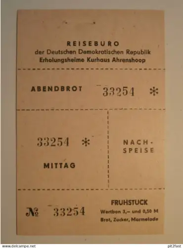 Kurhaus Ahrenshoop - Lebensmittelkarte , Speisetalon Essenmarke DDR Mecklenburg !!