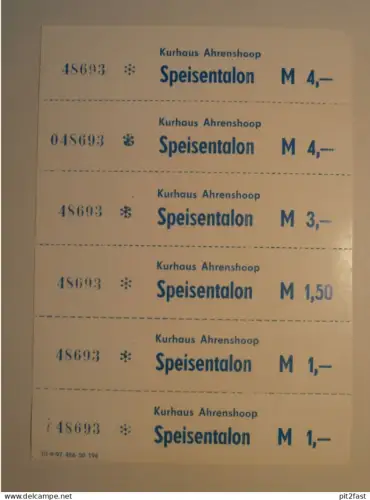 Kurhaus Ahrenshoop - Lebensmittelkarte , Speisetalon Essenmarke DDR Mecklenburg !!