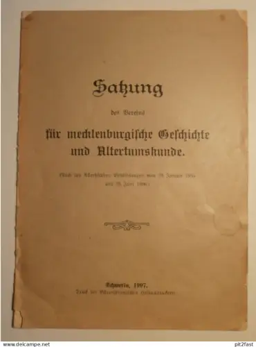 Verein für Altertumskunde in Schwerin , 1907 , Satzung , Mecklenburg !!